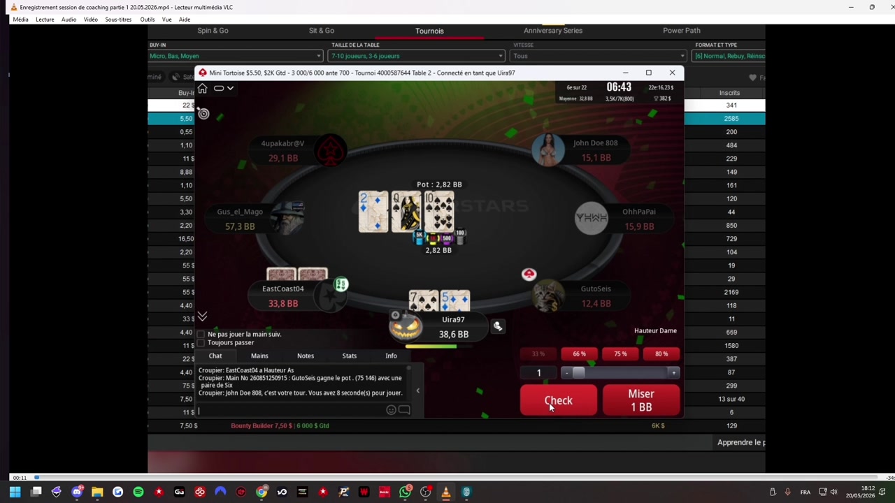 Matthew : Analyse du tournoi 5,50$ d’un abonné sur PokerStars (P1)
