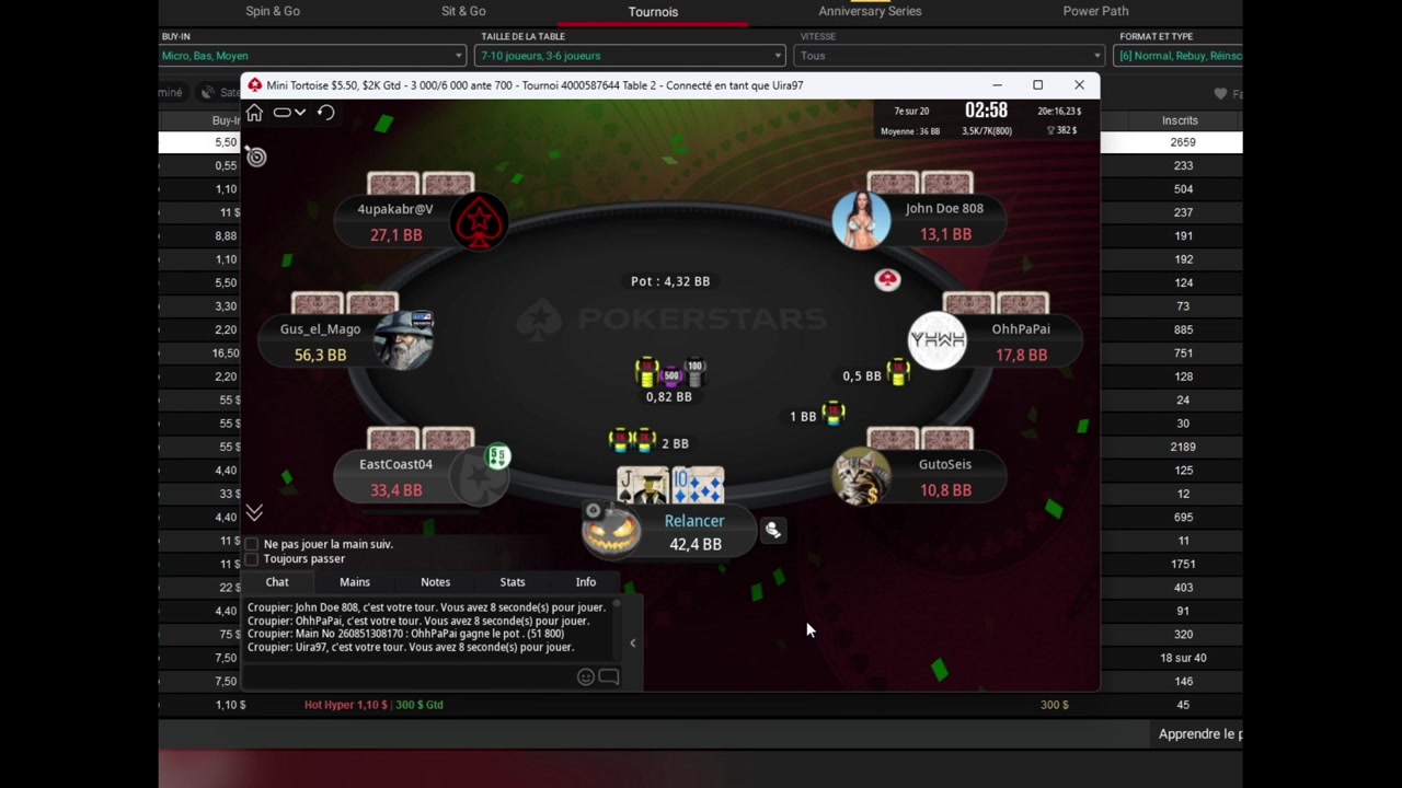 Matthew : Analyse du tournoi 5,50$ d’un abonné sur PokerStars (P2)